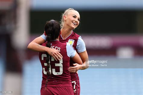 Alisha Lehmann of Aston Villa celebrates with teammate Maz Pacheco of ...