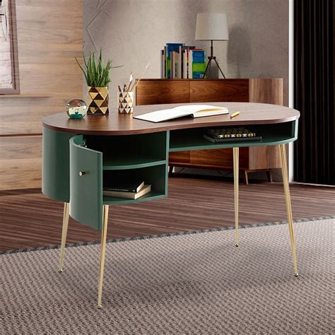 Luxury Mid Century Modern Green Curved Office Desk Computer Desk with ...