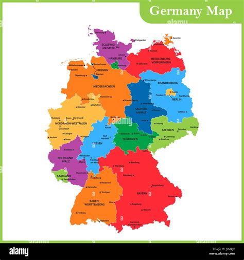 The detailed map of the Germany with regions or states and cities, capitals Stock Vector Image ...