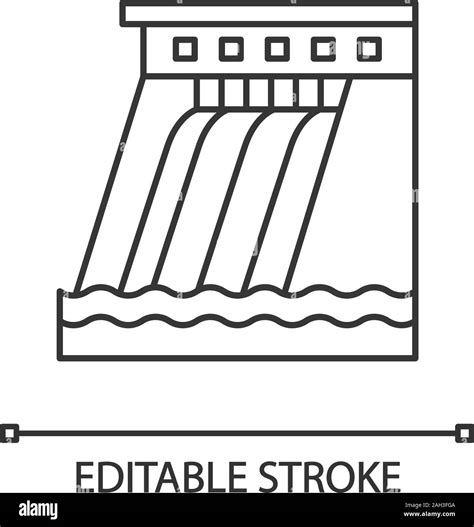 Hydroelectric dam linear icon. Water energy plant. Thin line ...