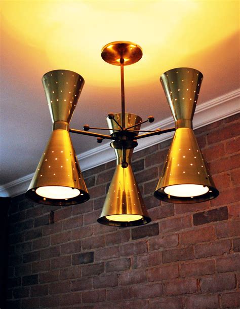 Mid Century Modern Eames era Atomic brass Stilnovo double cone ceiling ...