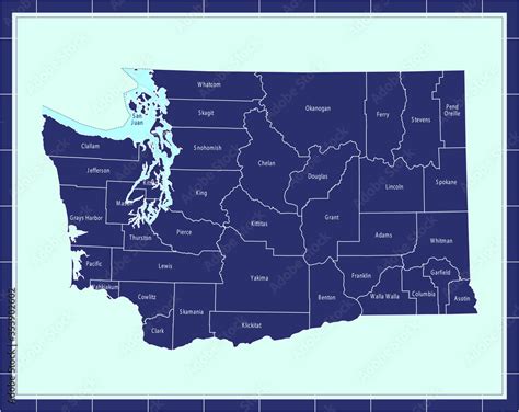 Counties map of Washington USA state Stock Vector | Adobe Stock