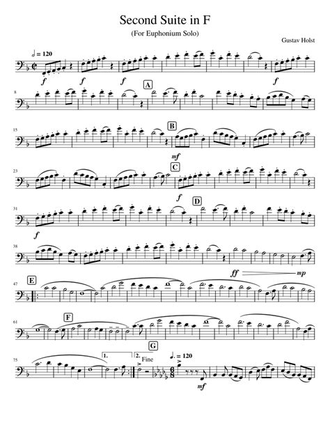 Second Suite in F Mvmt 1 Euphonium Solo Sheet music for Euphonium (Solo ...