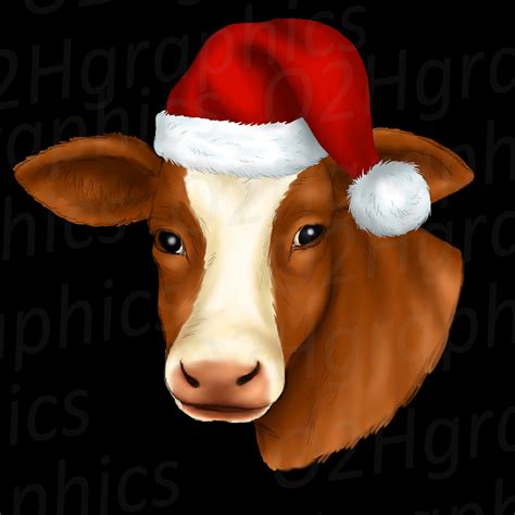 Brown Christmas Cow Clipart, Sublimation Design, Watercolor Drawing ...