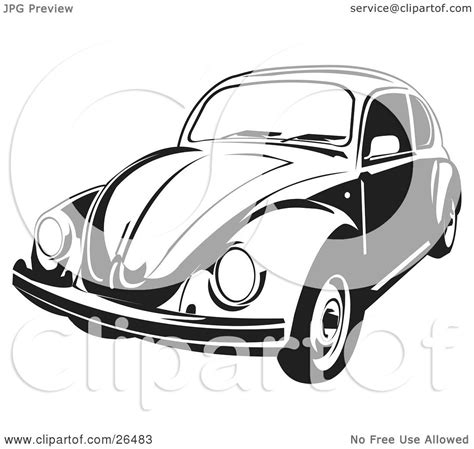 Clipart Illustration of a Volkswagen Beetle Car In Black And White by David Rey #26483