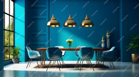 Premium AI Image | Modern dining room interior design with blue wall Generative AI