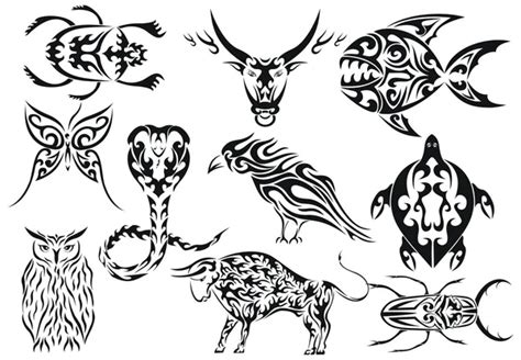 Set of vector tribal animal tattoos — Stock Vector © kaetana #1301532