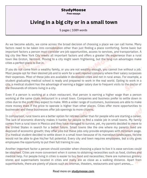 Living in a big city or in a small town Free Essay Example