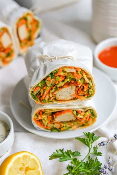 Vegan Buffalo Chicken Wrap with Herbed Tahini Ranch - Earthly Provisions