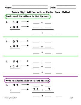 Double Digit Addition with Regrouping using Partial Sums / Break-Apart ...