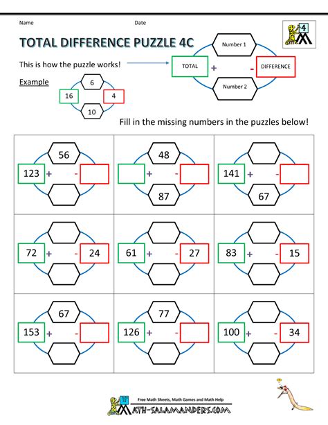 Free Math Puzzles 4th Grade