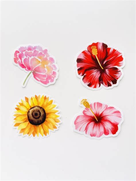 Floral Stickers Pack of 4 Laptop Sticker Peony Sticker - Etsy