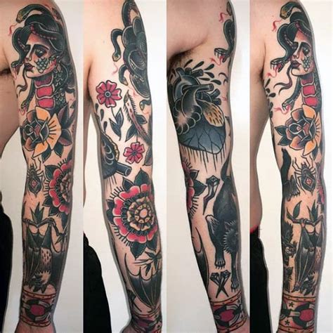 60 Traditional Tattoo Sleeve Designs For Men - Old School Ideas