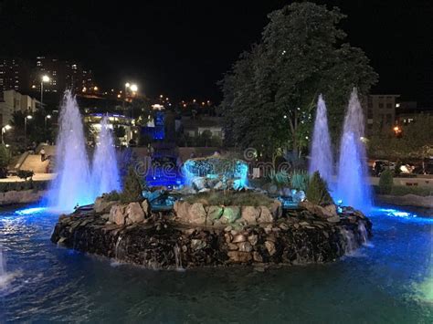 Night View of the Fountains in Waterfall Park in Kernek Square in Malatya City Center Editorial ...