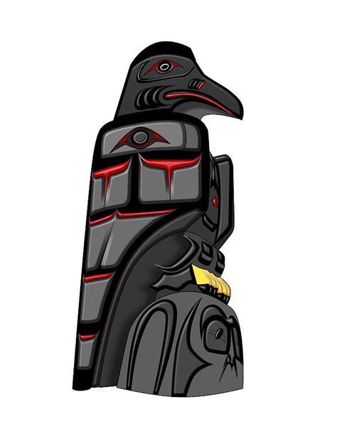 Raven Totem Pole Drawing by Fred Croydon