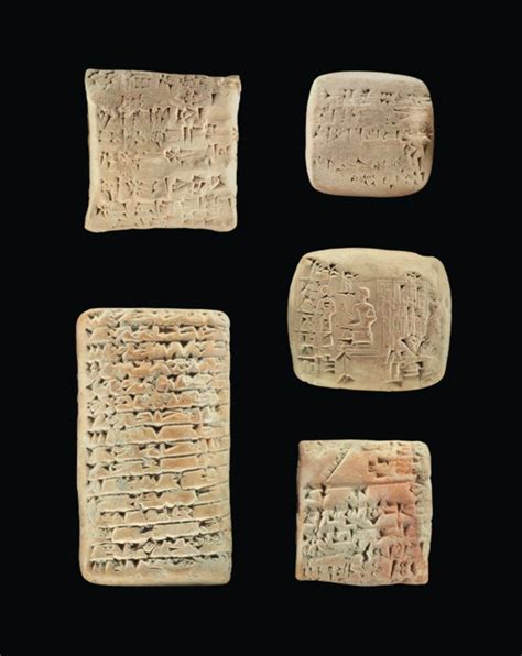 FIVE SUMERIAN CLAY CUNEIFORM TABLETS