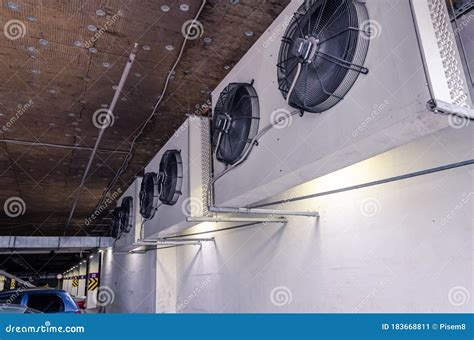 Three External Heat Exchange Units on the Wall Stock Image - Image of ...