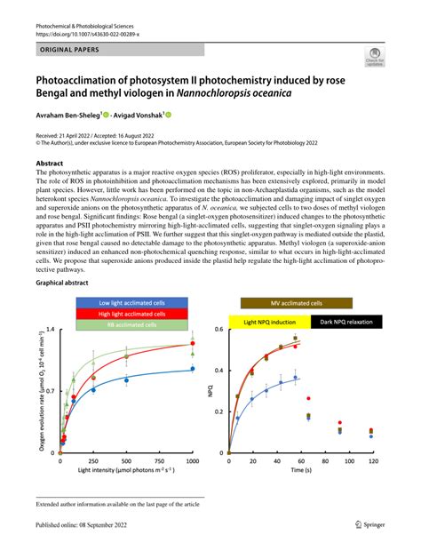 (PDF) Photoacclimation of photosystem II photochemistry induced by rose Bengal and methyl ...