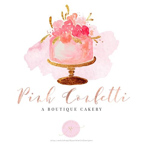 Cake Logo, Pink Cake Logo, Cakery Logo, Premade Logo, Rose Gold ...