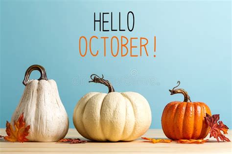 Hello October Message with Pumpkins Stock Image - Image of seasonal, season: 159490049