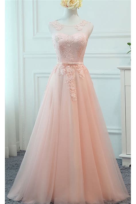 robe soiree longue rose claire dos ouvert A line - Ref L962 - Robes de soirée