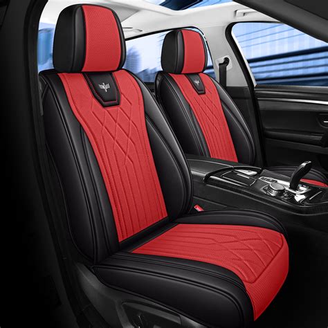 LINGVIDO Black_RED Car Seat Covers - Full Set Leather Seat Covers for