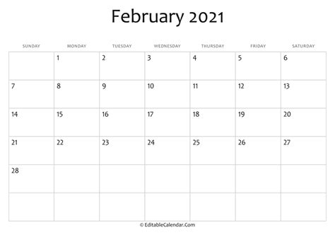 February 2021 Empty Calendar : You can create online monthly calendar february 2021 with holidays.