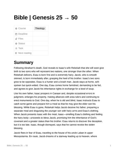 Bible Genesis 25 50 - As the title says - Bible | Genesis 25 → 50 Course Theology Deadline Files ...