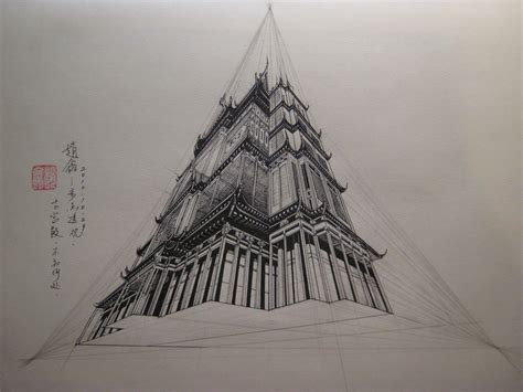 3 Point Perspective Buildings Sketch