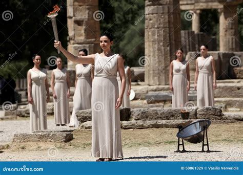 High Priestess, the Olympic Flame during the Torch Lighting Ceremony of ...