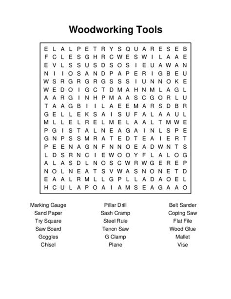 Woodworking Tools Word Search