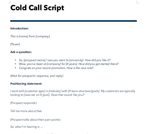 Cold Call Script Template