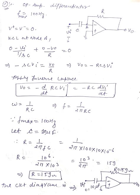 [Solved] (a)Design an op amp differentiator that will differentiate an input... | Course Hero