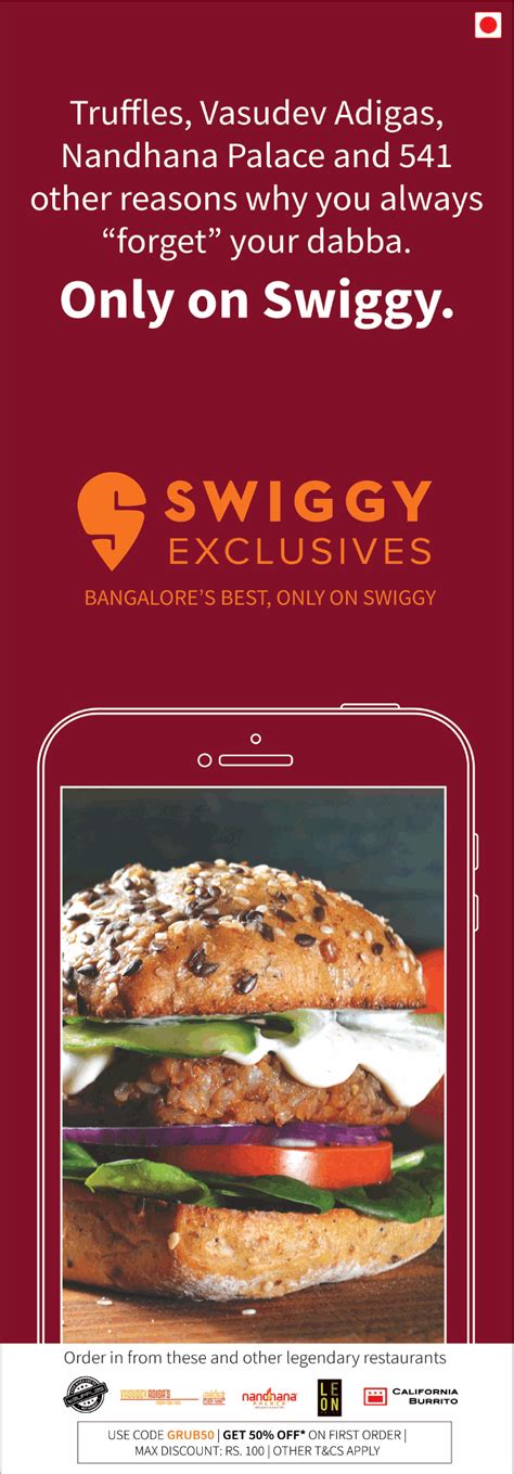 Swiggy Exclusives Food App Bangalores Best Only On Swiggy Ad - Advert ...