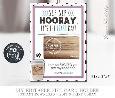 EDITABLE Coffee Gift Certificate Card for Teacher Back to | Etsy