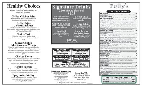 Printable Menu - Tully's