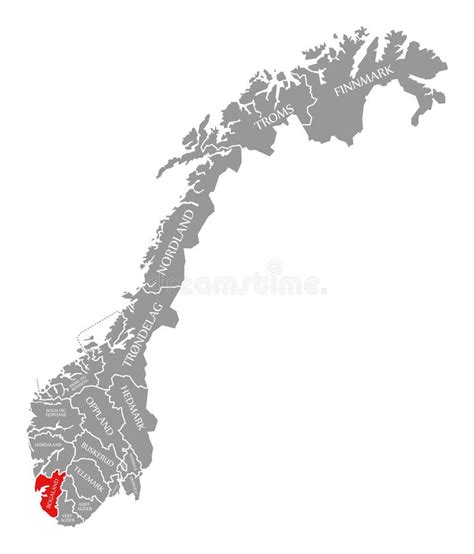 Rogaland Red Highlighted in Map of Norway Stock Illustration ...