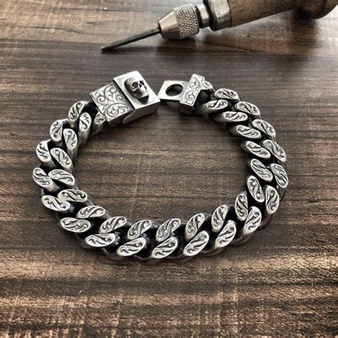 Handmade Engraved Silver Bracelet - 13mm