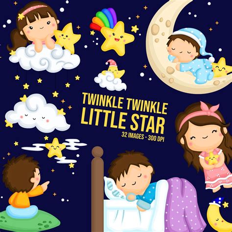 Twinkle Twinkle Little Star Clipart Cute Story Clip Art | Etsy