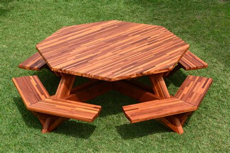 Octagon Picnic Table: Wood Picnic Table with Attached Bench