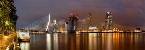 Rotterdam skyline at night editorial stock image. Image of light ...