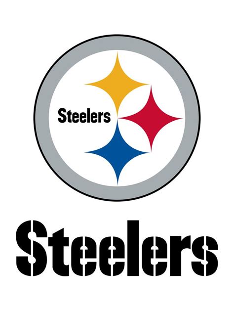 the logo for the pittsburgh football team is shown in black and white, with yellow and blue colors