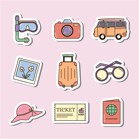 Kawaii Traveling Stuff Stickers Set 12246710 Vector Art at Vecteezy