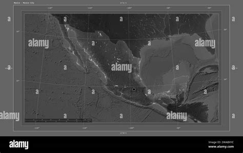 Mexico highlighted on a Grayscale elevation map with lakes and rivers map with the country's ...