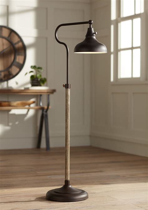 Franklin Iron Works Rustic Farmhouse Pharmacy Floor Lamp Downbridge 57" Tall Bronze Faux Wood ...