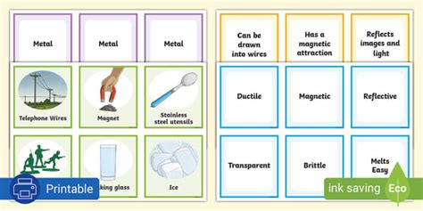 Metals Matching Cards - Metals And Non-Metals - South Africa