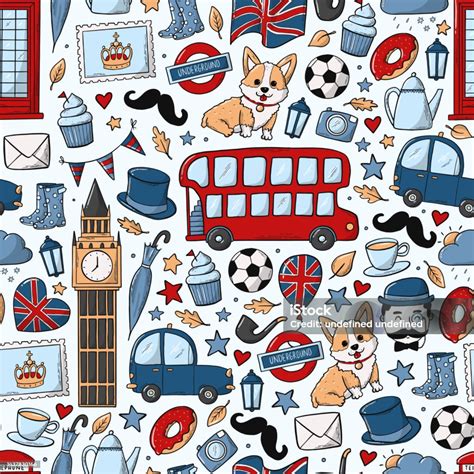 London England And British Culture Seamless Pattern With Doodles Stock Illustration - Download ...