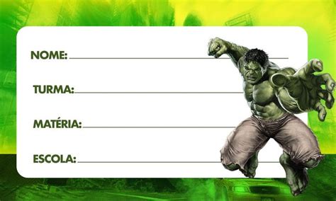 Etiqueta Escolar Hulk - Imagem Legal | Hulk infantil, Escola, Convite com foto