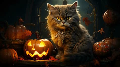 Black cat and scary Halloween decorations 30201645 Stock Photo at Vecteezy