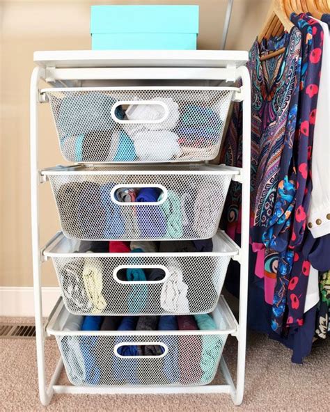 Pretty wire mesh drawers for folded clothes in a closet | Diy bedroom storage, Closet organizer ...